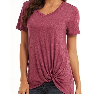 Soft Short Sleeve Casual T-Shirt Twist Knot Tunics